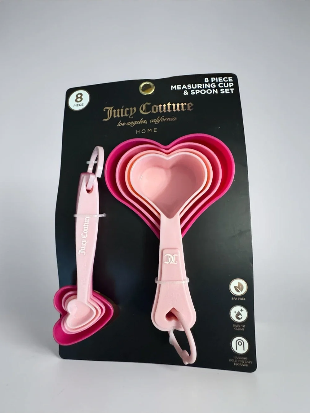 Juicy Couture 8 Piece Heart Measuring Cups & Spoons Set Pink NEW